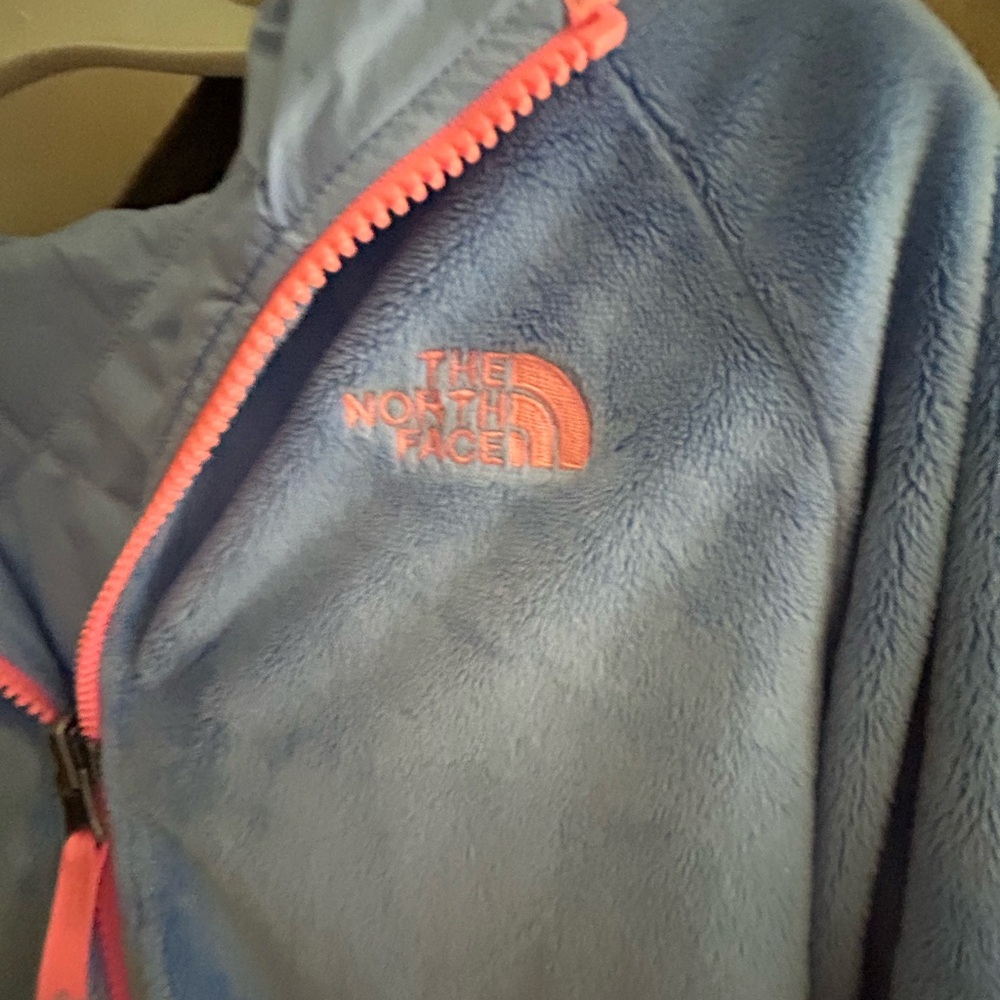 * Girls North Face Reversible Jacket Light Blue Pink Gray SZ Large 14 - 16 *